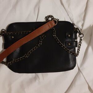 NWOT Forever 21 Cross Body Vegan Leather Hand Bag Compartmentalized Black Brown